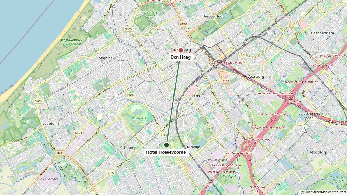 Route van Hotel Hoevevoorde naar Den Haag