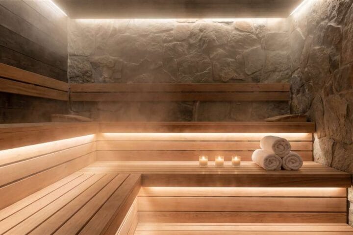 Sfeervolle sauna met houten interieur voor ontspanning